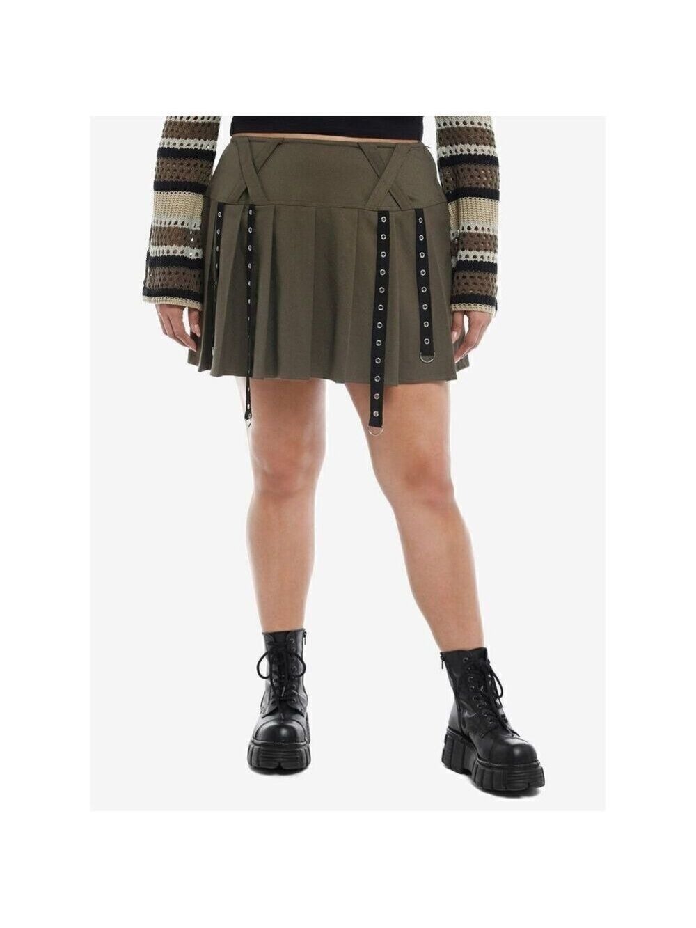 Social Collision® Olive Grommet Tape Grunge Skirt Plus Size 1